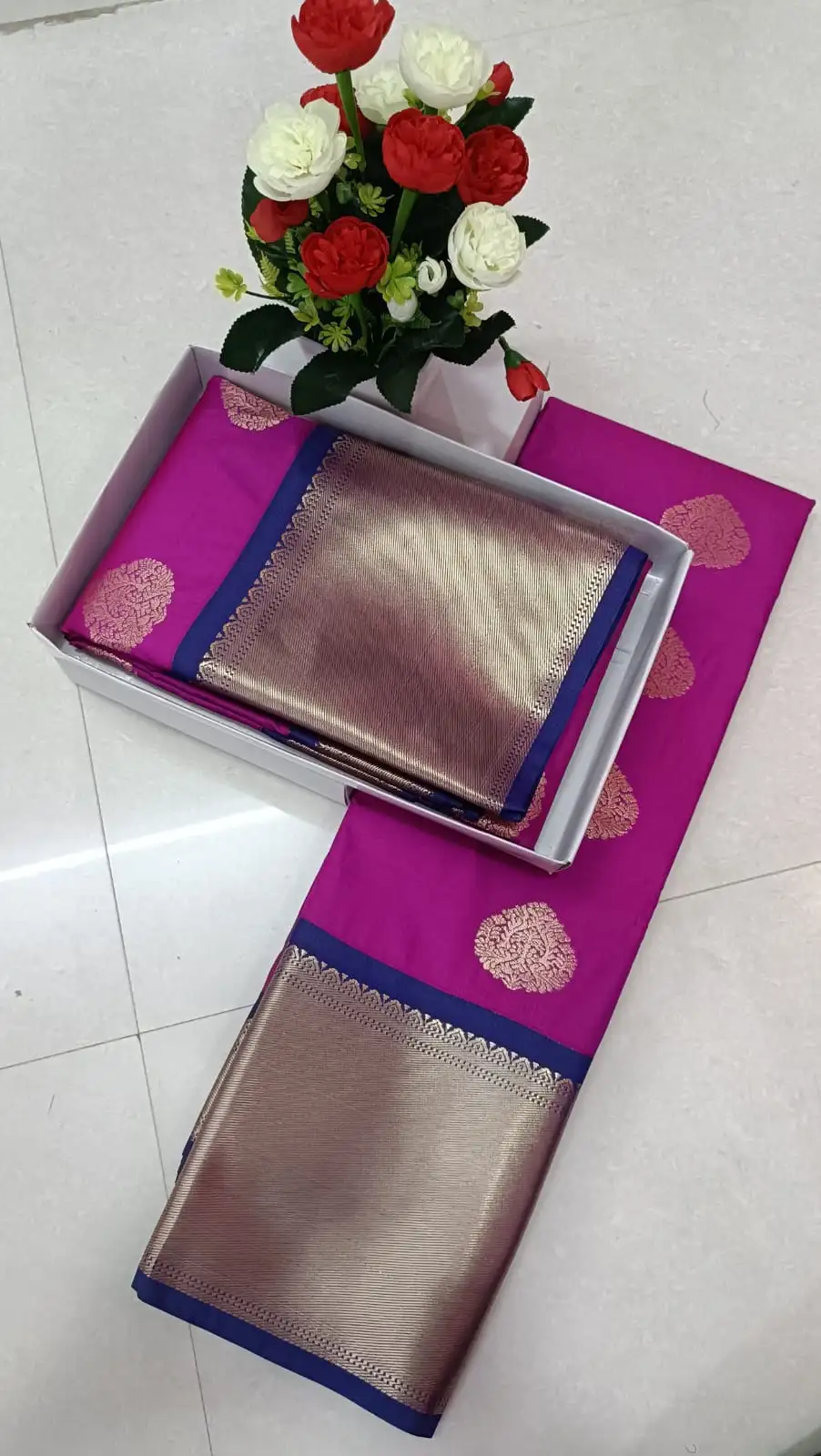 Premium Korvai Tissue Zari Floral Butta Semi-Silk